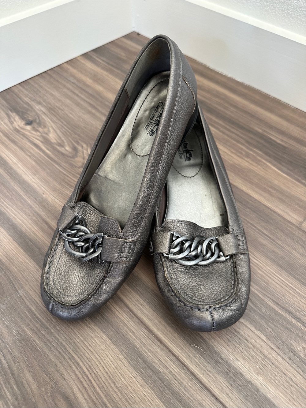 Coach and Four Metallic Charcoal Chain-Trim Loafers